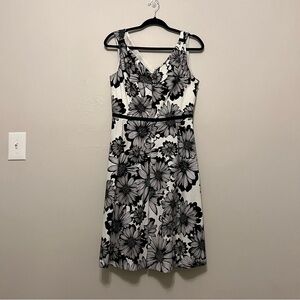 Vintage Talbots‎ Black & White Floral Print Midi Dress Dark Floral Feminine 10P